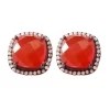 Square Shape Natural Carnelian With CZ Black Rhodium Over 925 Silver Stud Earrings Fashion Jewelry