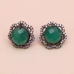 Vintage Green Onyx Gemstone 925 Sterling Sliver Stud Earring Wholesale Cubic Zircon Wedding Stud Earrings For Suppliers