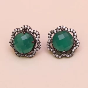 Vintage Green Onyx Gemstone 925 Sterling Sliver Stud Earring Wholesale Cubic Zircon Wedding Stud Earrings For Suppliers