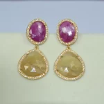 Natural Pink & Yellow Sapphire Gemstone Earrings 925 Sterling Silver Multi Sapphire Wedding Earrings For Wholesale Suppliers
