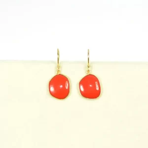 Handmade Red Coral Gemstone Drop & Dangle Earring, 18k Gold Plated Over 925 Sterling Silver Coral Earring For Wholesale Supplier