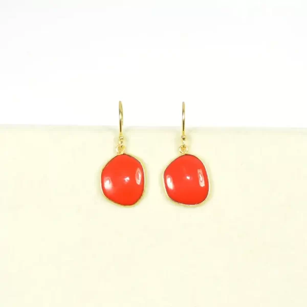 Handmade Red Coral Gemstone Drop & Dangle Earring, 18k Gold Plated Over 925 Sterling Silver Coral Earring For Wholesale Supplier