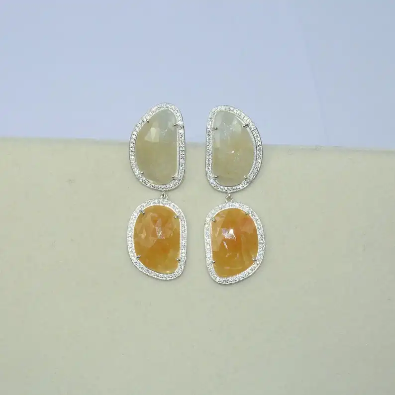 Natural Multi Sapphire Gemstone Dangle & Drop Earrings 925 Sterling Silver Handmade Prong Set Sapphire Earrings For Wholesaler