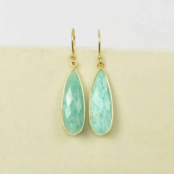 Teardrop Amazonite Gemstone Drop & Dangle Earrings 18k Gold Plated 925 Sterling Silver Gift Hook Earring For Wholesale Supplier