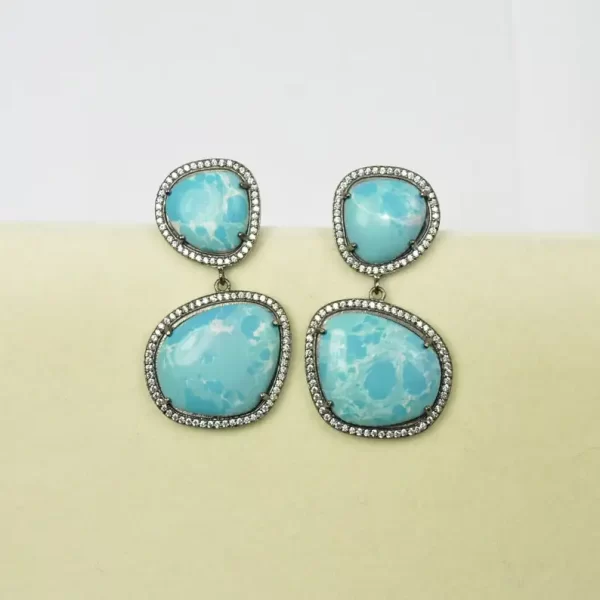 Top Quality Howlite Turquoise Gemstone Dangle & Drop Earrings 925 Sterling Silver Summer Blue Gemstone Earrings For Wholesaler