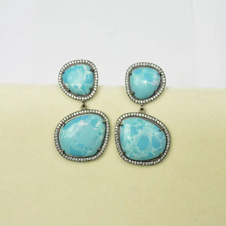 Top Quality Howlite Turquoise Gemstone Dangle & Drop Earrings 925 Sterling Silver Summer Blue Gemstone Earrings For Wholesaler