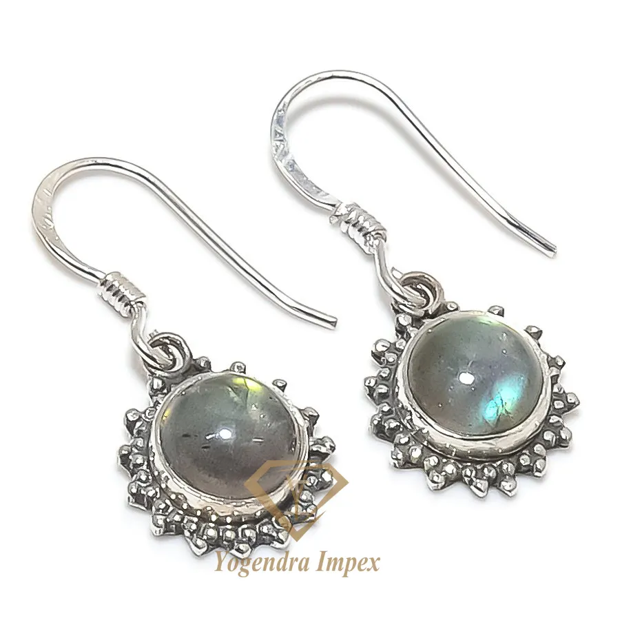 Natural Labradorite Gemstone 925 Solid Sterling Silver Jewelry Earrings
