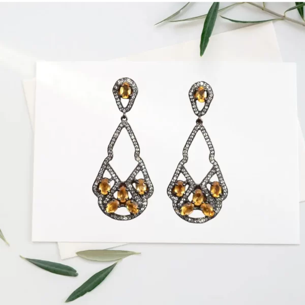 Citrine Gemstone Drop & Dangle Earrings 925 Sterling Silver