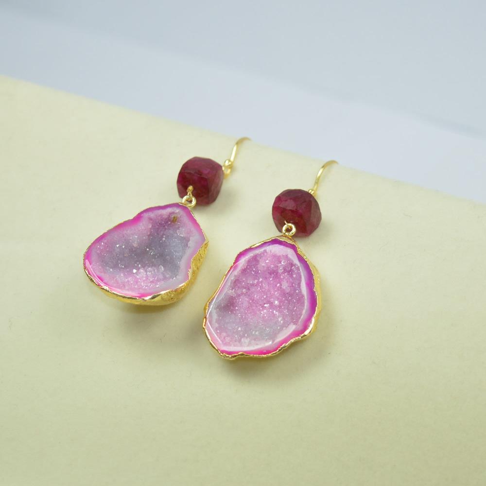 Pink Solar Druzy Earrings