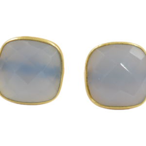 wholesale blue chalcedony silver earrings for women fashion jewelry chalcedony gemstone stud earrings handmade cushion shape