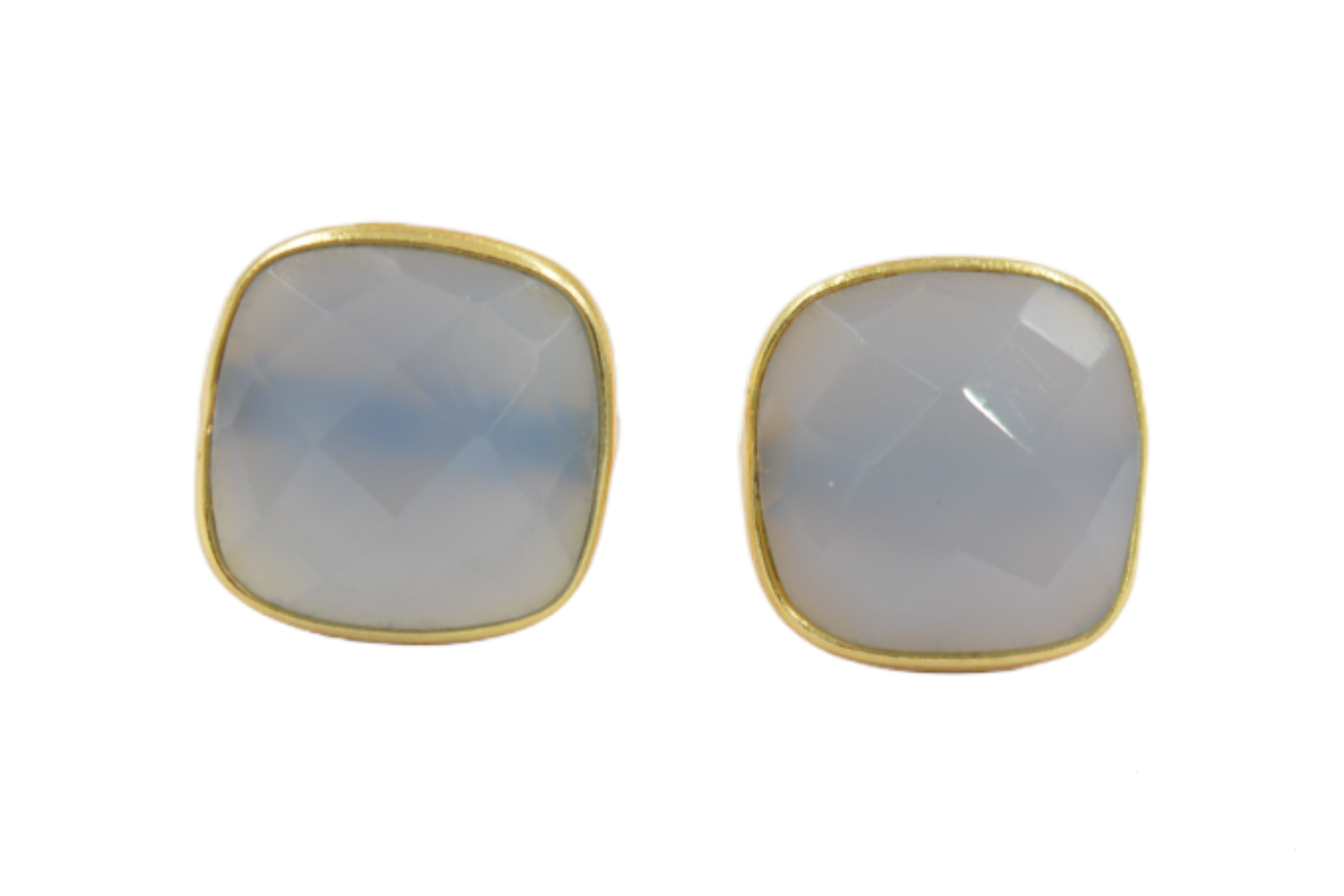 wholesale blue chalcedony silver earrings for women fashion jewelry chalcedony gemstone stud earrings handmade cushion shape