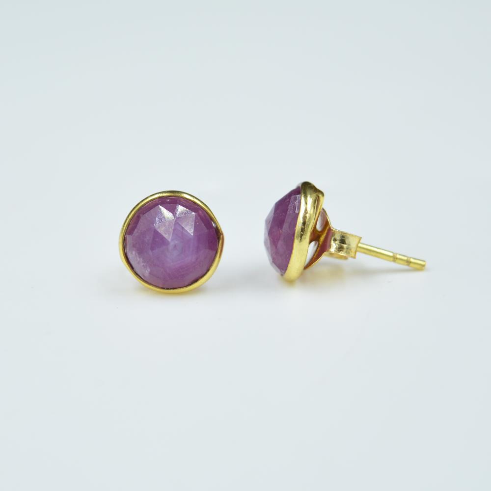 Elegant Ruby Sapphire Gemstone stud Dangle 925 Sterling Silver Earrings Round Shape Handmade Stud Earring Jewelry For Women