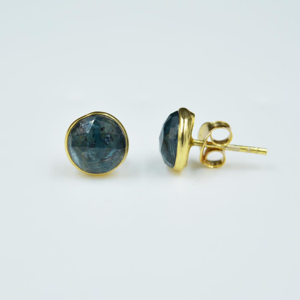 925 Silver Collection round Cut Bezel Gemstone Moss Kaynite Studs Woman Earring Moss Kaynite Stud Earrings - February Birthsto