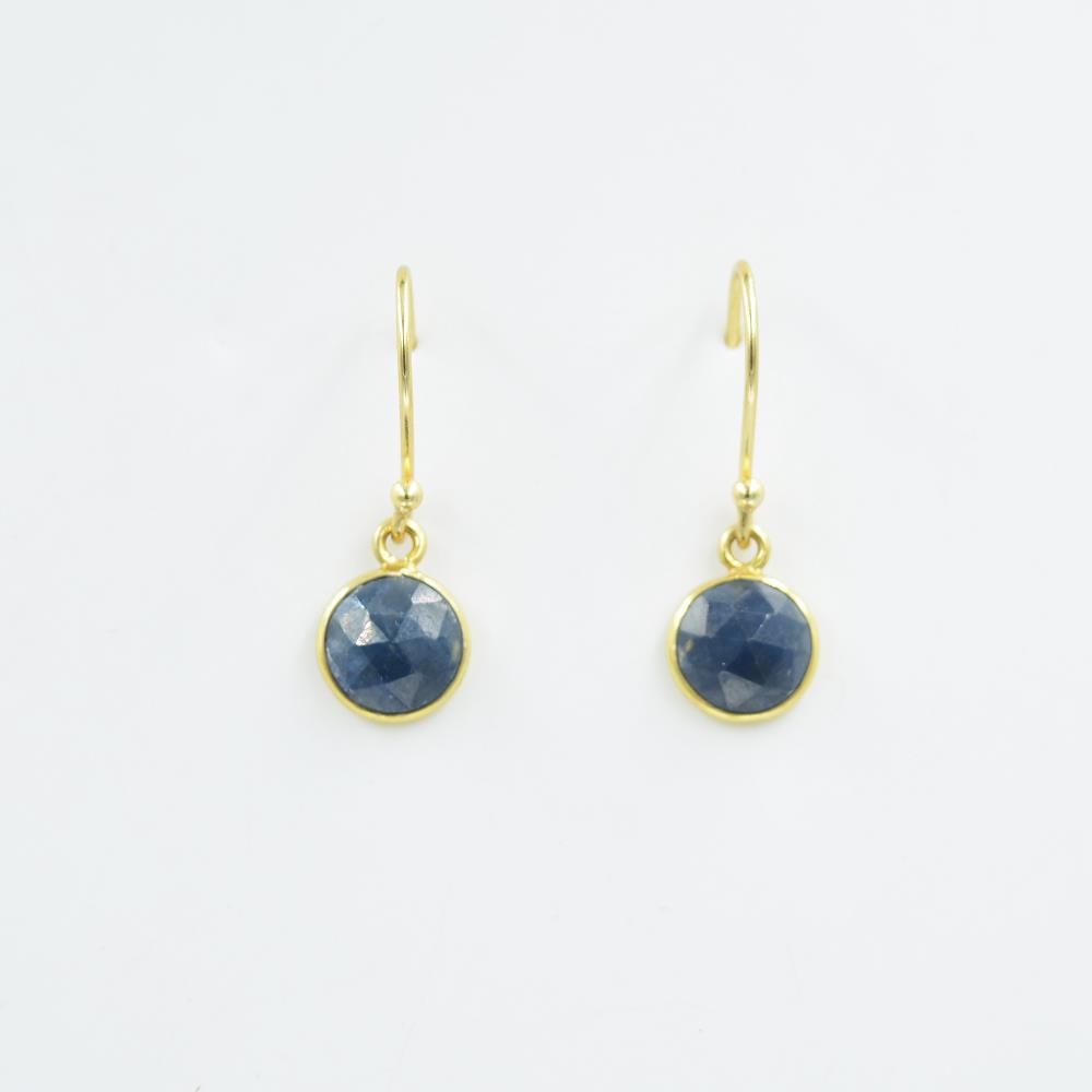 Round Shape Natural Blue Sapphire Gemstone 925 Sterling Silver Earrings Handmade Bezel Set Drop & Dangle Earrings For Suppliers
