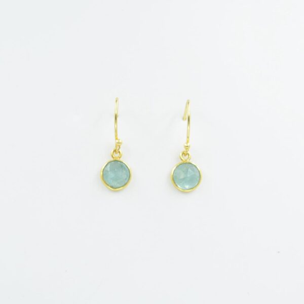 Natural Aqua Kaynite Gemstone Drop & Dangle Earrings Round Shape Gemstone 18k Gold Plated Drop Hanging Earrings For Women