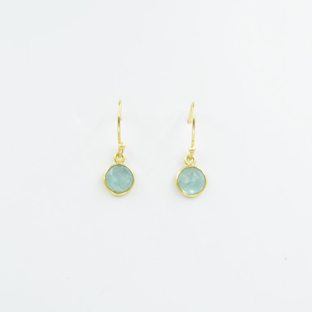 Natural Aqua Kaynite Gemstone Drop & Dangle Earrings Round Shape Gemstone 18k Gold Plated Drop Hanging Earrings For Women