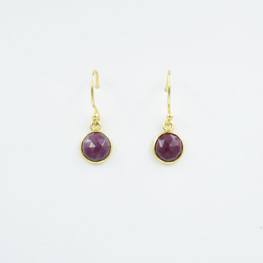 Round Ruby Rhodolite Gemstone 925 Sterling Silver Drop & Dangle Earring 18k Gold Plated Birthday Gift Earrings For Wholesaler