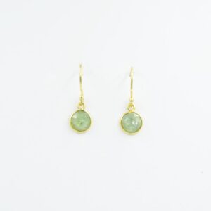 Round Shape Natural Green Kaynite Gemstone 925 Sterling Silver Earring White Gemstone Drop & Dangle Earrings Jewelry For Women