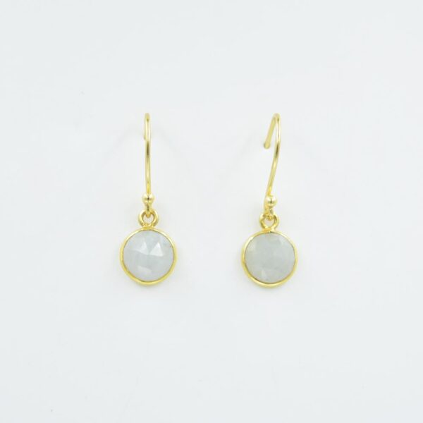 18k Gold Plated Natural Gray Sapphire Gemstone Bezel Earrings Wholesale Blue Gemstone Drop & Dangle Earrings For Women