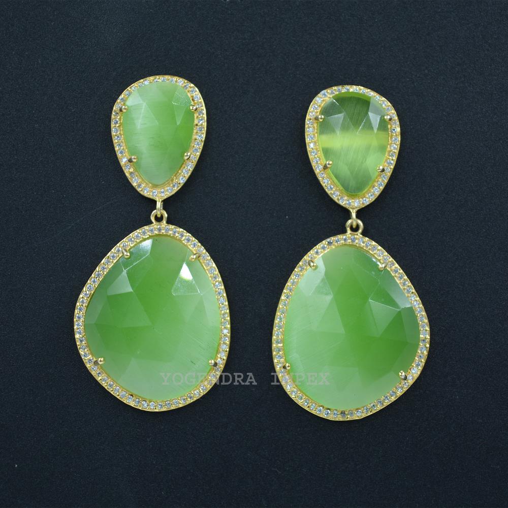 Green Moralist with czar Gemstone 925 Sterling Silver Earrings gold Plated Drop & Dangle Earrings CZ Jewelry For Supplied