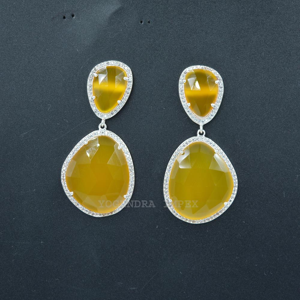Vintage Yellow Monalisa With cz Gemstone Dangle & Drop Earrings 925 Sterling Silver Yellow Gemstone Hook Earrings For Wholesaler