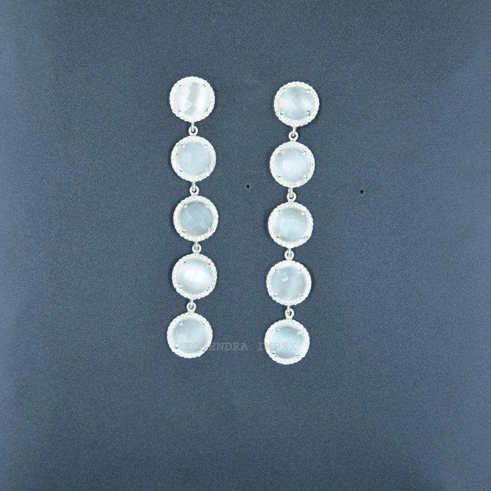 White Monalisa With Cz dangle Earrings for Women Natural 925 Sterling Silver Boho Earrings Handmade Silver Drop Earrings for he