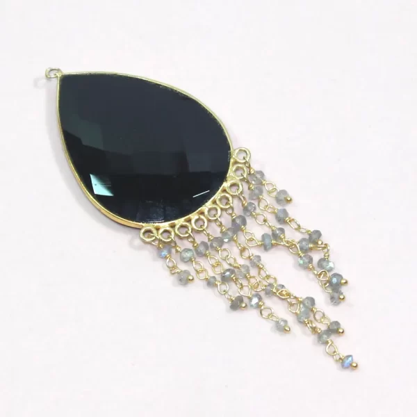 Natural Black Onyx With Labradorite Gemstone 925 Sterling Silver Pendant 18k Gold Plated Multi Pendant Jewelry For Suppliers