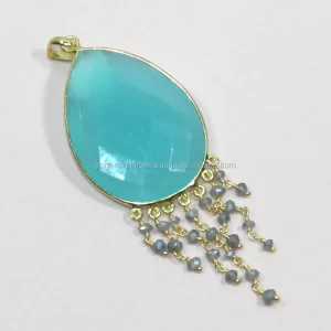 Peru Chalcedony Pendant With Labradorite 925 Sterling Silver Pear Shape Blue Gemstone pendant For Wholesale Suppliers