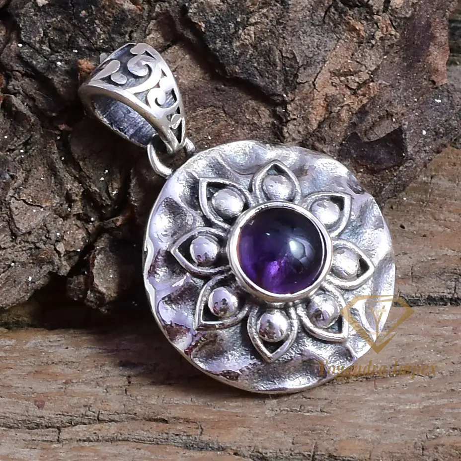 Top Quality Natural Purple Amethyst Gemstone Pendant 925 Sterling Silver Flower Pendant Jewelry For Wholesale Supplies
