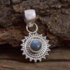 Round Shape Natural Labradorite Gemstone 925 Sterling Silver Boho Pendant, Wholesale Handmade Gemstone Bezel Set Pendant Jewelry