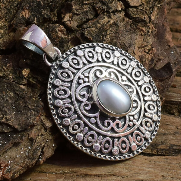 vintage sterling silver Pearl statement pendant for men and women natural Pearl gemstone solid silver pendant