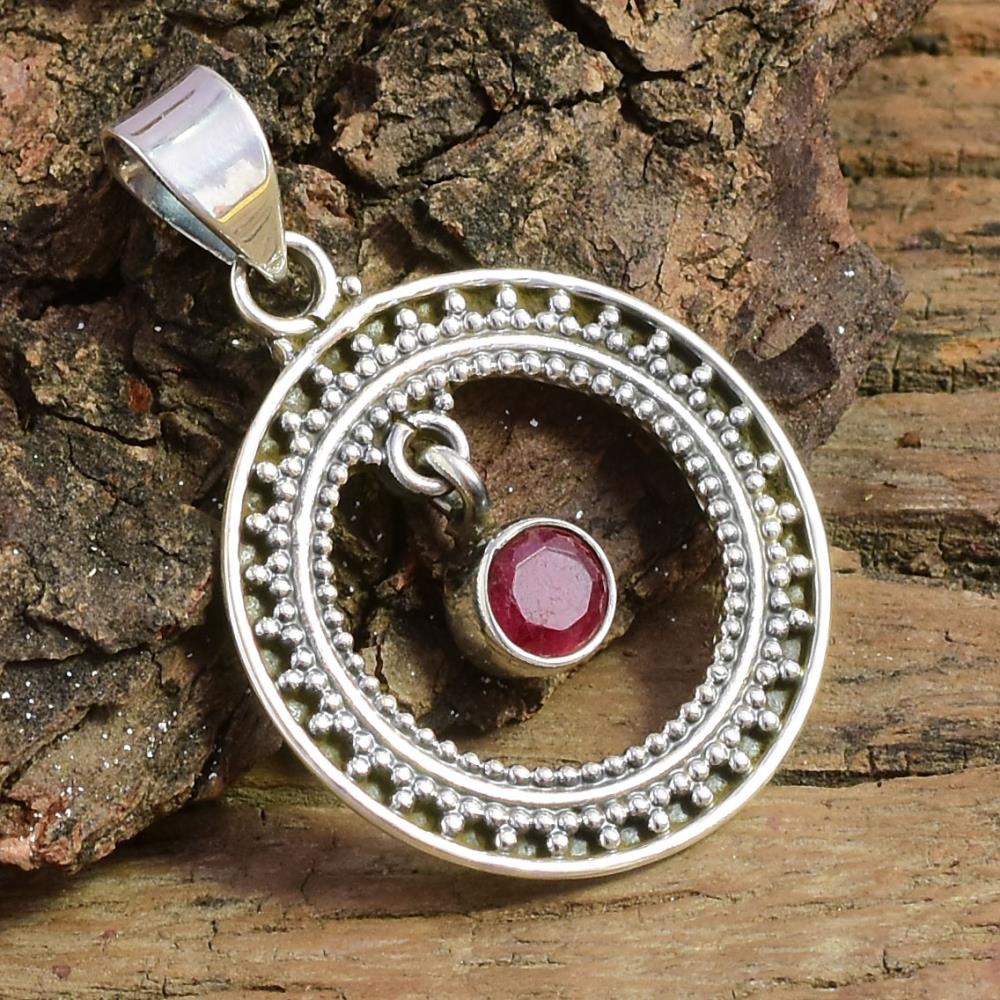 Natural Ruby Gemstone 925 Sterling Silver Pendant, Round Shape Pink Gemstone Pendant Jewelry For Wholesaler Suppliers