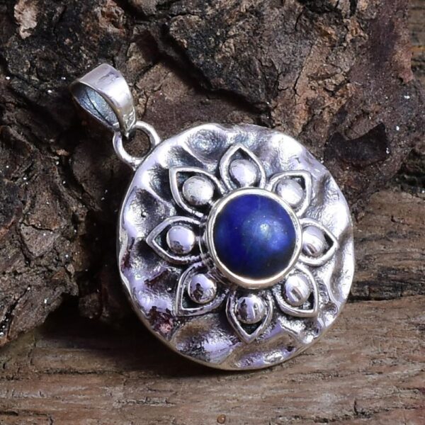 Round Shape Natural Lapis Lazuli Gemstone Pendant Necklace, 925 Sterling Silver Blue Gemstone Pendant Jewelry For Wholesaler