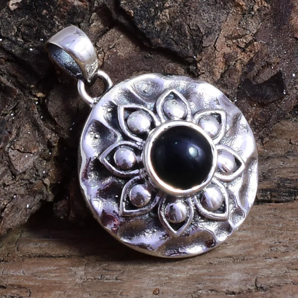Natural Black Onyx Gemstone Pendant 925 Sterling Silver, Round Shape Black Gemstone Pendant Jewelry For Wholesaler Suppliers