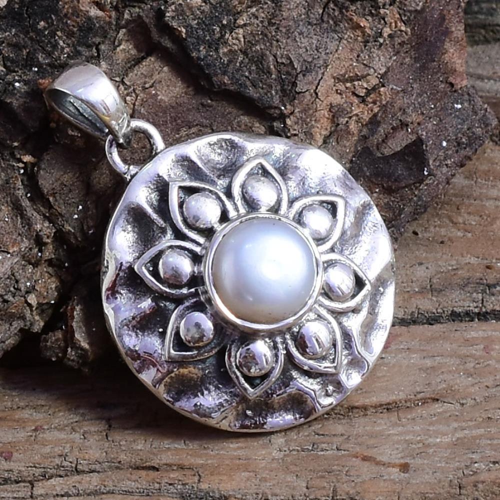 Vintage Natural Pearl Gemstone 925 Sterling Silver Pendant, Flower Gemstone Boho Pendant For Wholesale Suppliers & Manufacturer