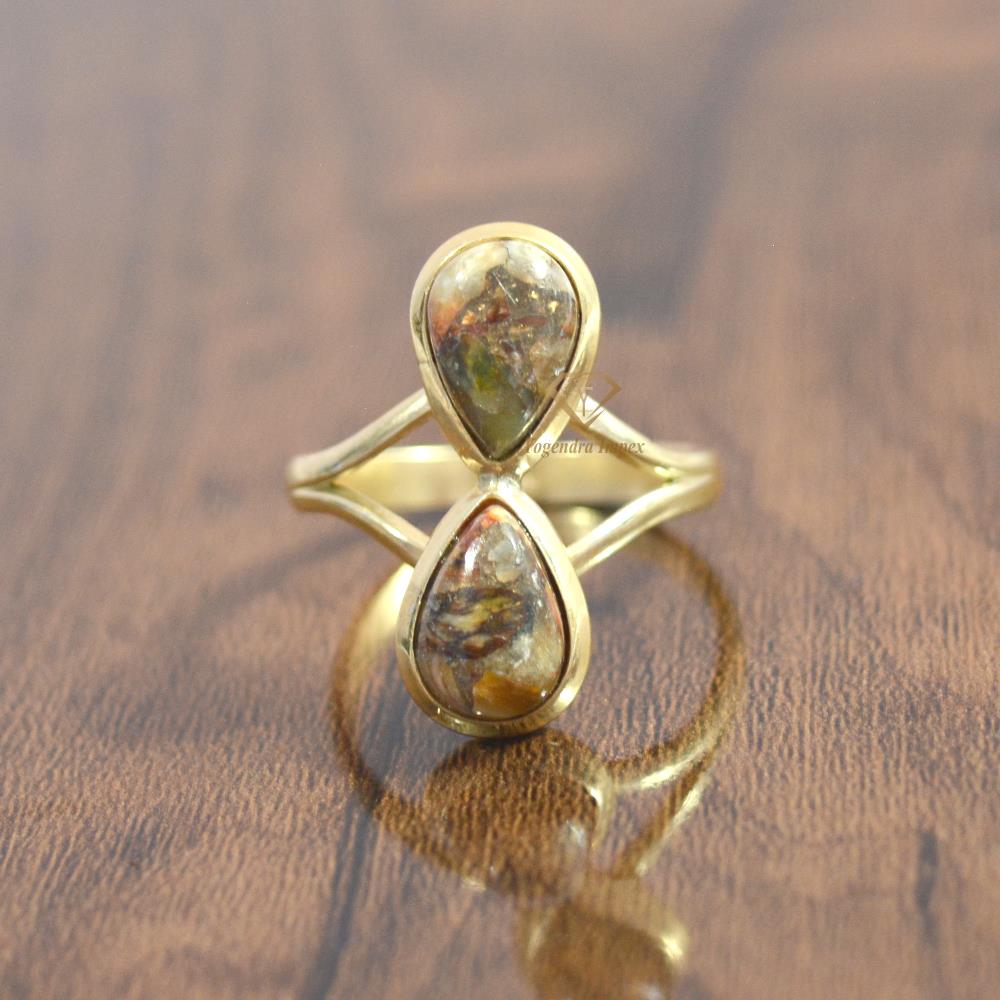 Beautiful 18k Gold Plated Cat Eye Gemstone Double Band Ring 925 Sterling Silver Stacking Ring for Wholesale Supplier