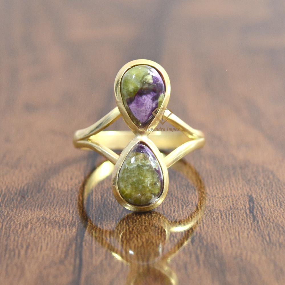 Beautiful 18k Gold Plated Ruby Zoisite Gemstone Bezel Ring Handmade 925 Sterling Silver Stacking Ring Wholesale Suppliers