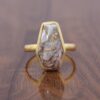 Handmade 18k Gold Plated Pink Opal Copper Coffin Gemstone Ring 925 Sterling Silver Bezel Ring Wholesale Coffin Gemstone Ring