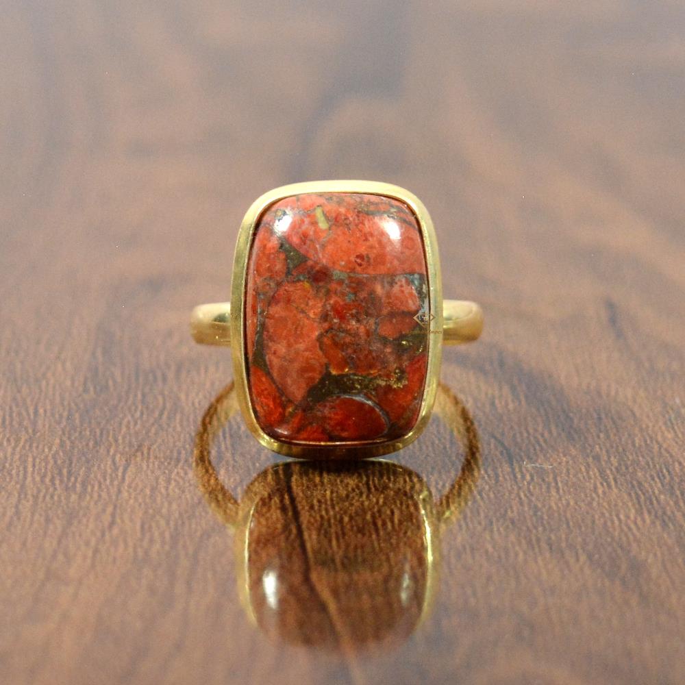 18k Gold Plated Red Coral Copper Gemstone Rings Handmade 925 Sterling Silver Red Gemstone Ring Wholesale Supplier