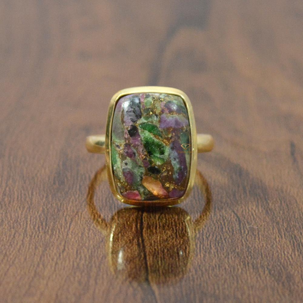 18k Gold Plated Ruby Zoisite Copper Gemstone Ring Handmade 925 Sterling Silver Bezel Set Ruby Ring Jewelry Wholesale Supplies