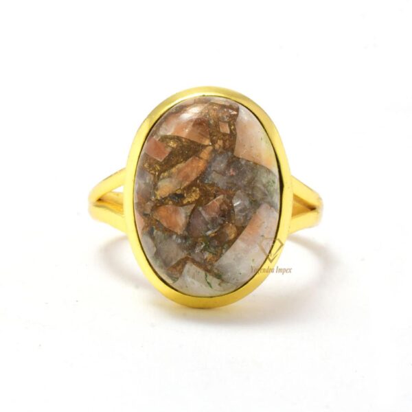 18k Micron Gold Plated Orange Calcite Copper Gemstone 925 Sterling Bezel Ring Handmade Calcite Ring For Wholesaler Suppliers