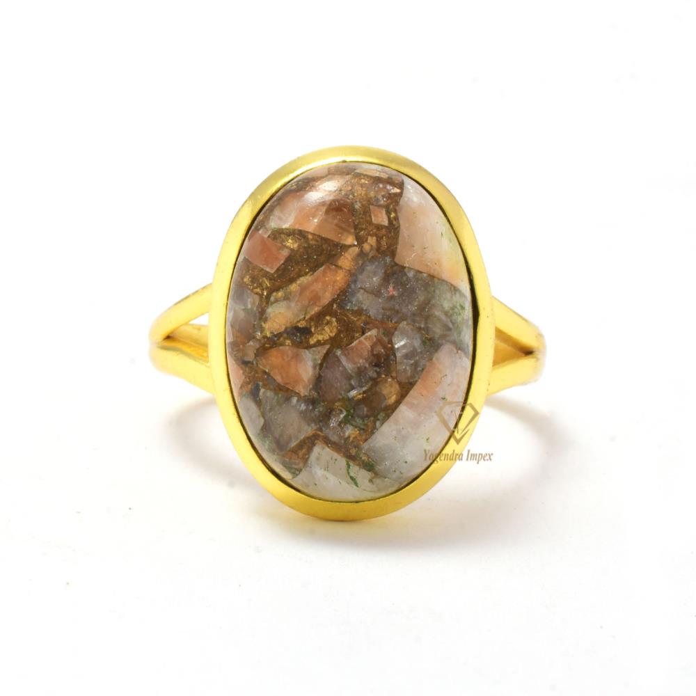18k Micron Gold Plated Orange Calcite Copper Gemstone 925 Sterling Bezel Ring Handmade Calcite Ring For Wholesaler Suppliers