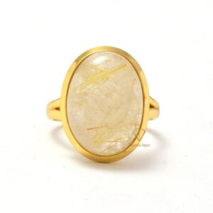 Gorgeous Natural Golden Rutile Gemstone Ring sterling Silver Ring 18k Gold Plated Oval Handmade Gemstone Ring For Wholesaler
