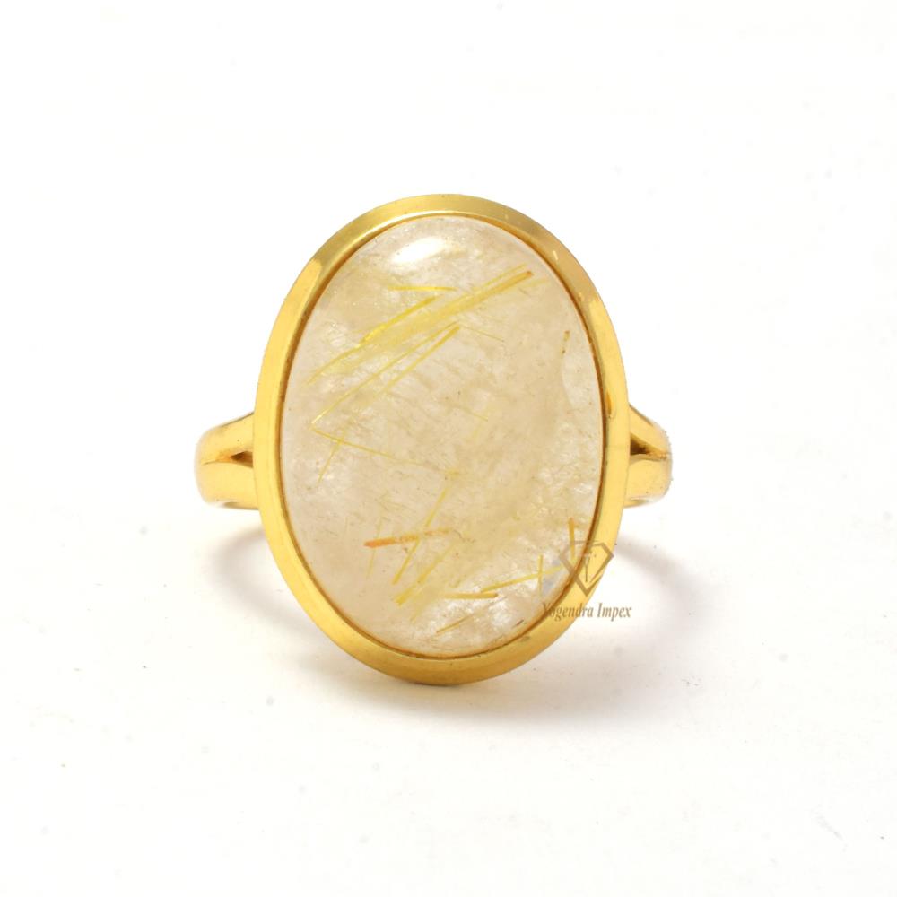 Gorgeous Natural Golden Rutile Gemstone Ring sterling Silver Ring 18k Gold Plated Oval Handmade Gemstone Ring For Wholesaler