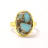 Rose Gold Plated Amazonite Copper Gemstone Ring Handmade 925 Sterling Silver Oval Gemstone Ring Jewelry Wholesale Supplier