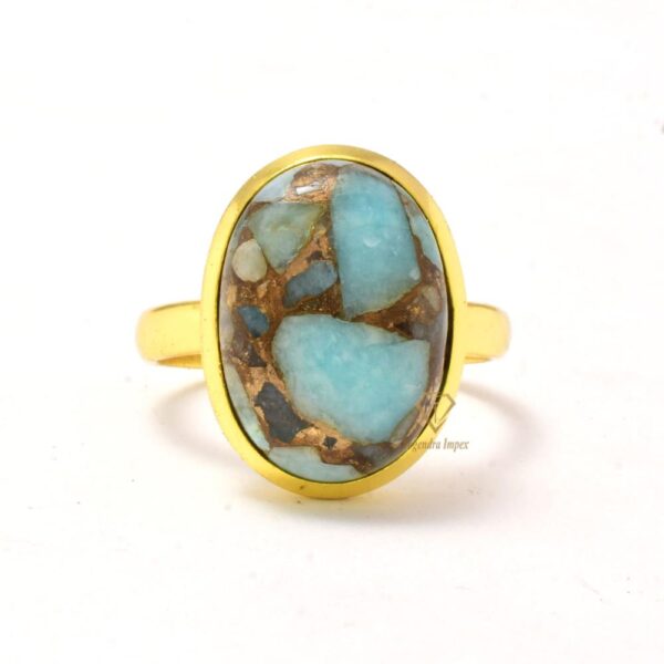 Rose Gold Plated Amazonite Copper Gemstone Ring Handmade 925 Sterling Silver Oval Gemstone Ring Jewelry Wholesale Supplier