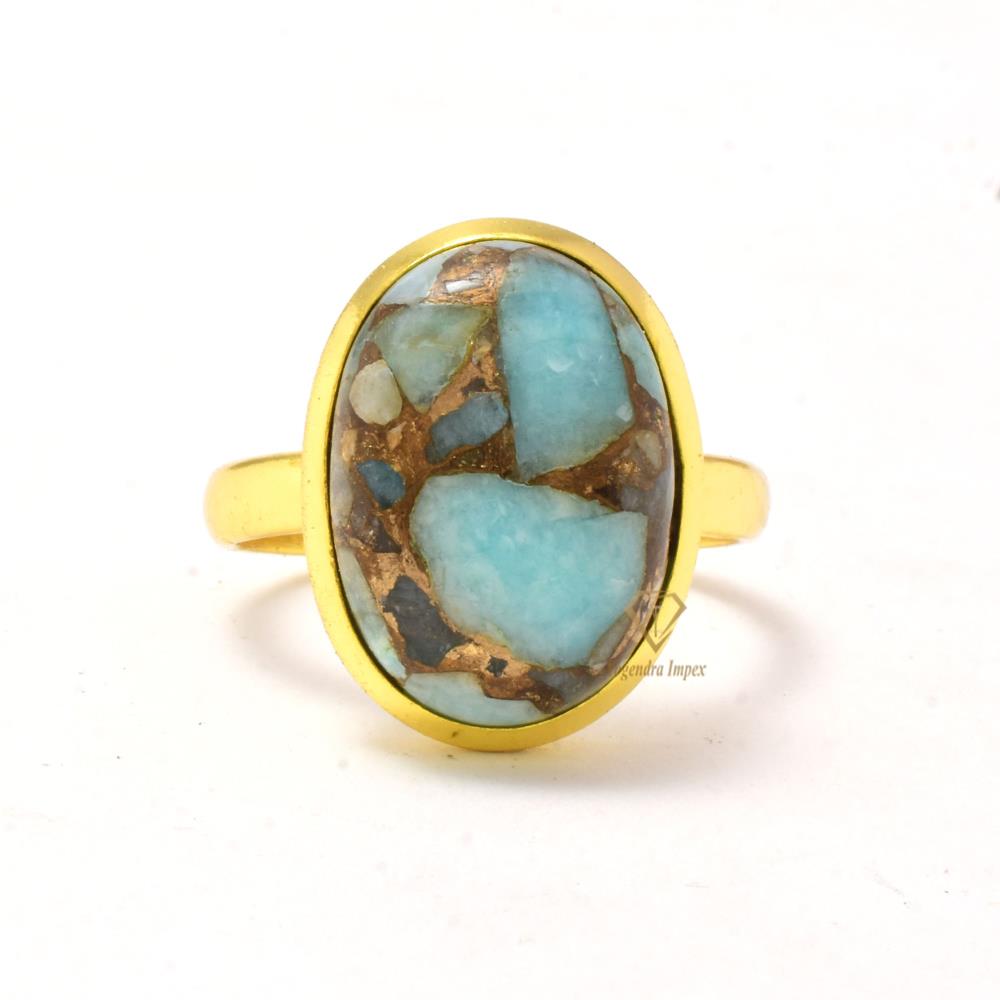 Rose Gold Plated Amazonite Copper Gemstone Ring Handmade 925 Sterling Silver Oval Gemstone Ring Jewelry Wholesale Supplier