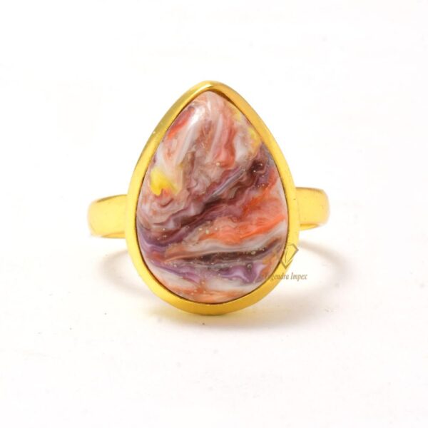 High Quality Natural Pink Oyster Gemstone Ring 925 Sterling Silver Handmade Pear Shape Pink Stone Ring For Wholesale Suppliers