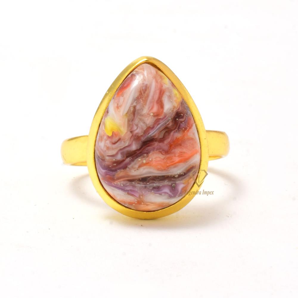 High Quality Natural Pink Oyster Gemstone Ring 925 Sterling Silver Handmade Pear Shape Pink Stone Ring For Wholesale Suppliers