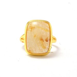 Elegant Natural Golden Rutile Gemstone 925 Sterling Silver Handmade Gemstone Ring For Wholesale Suppliers
